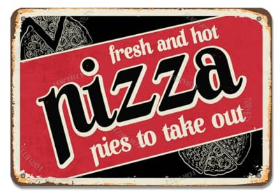 JIUFOTK Fresh Hot Pizza Pies Tin Sign Funny Kitchen Farmhouse Snack Bar Wall Decor 12x16