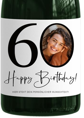 60. Geburtstag Sektetiketten personalisiert mit Foto Sekt Flaschenetiketten selbst gestalten Geburtstagsgeschenk Geschenk Sektflasche Etiketten 2 Stück | 9x13 cm