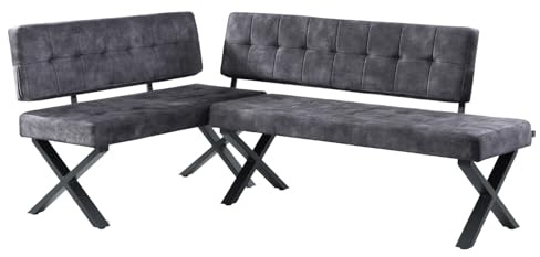 B&D home® Eckbank EKA L-Kombi 120×140 cm – modulare Esszimmerbank mit Lehne, beidseitig montierbar (Links/rechts), Kufen-Metallgestell, pflegeleichter Bezug in Anthrazit