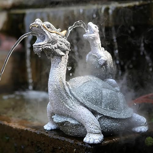 JIAOCKJIAO Fontaines pour Bassins d'animaux, Cracheurs D'étang, Fontaines D'étang Tortue À Tête de Dragon avec Pompe À Eau, Paysager À Circulation d'eau avec Double Bec Verseur(Gray)