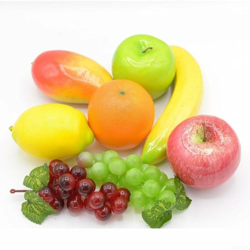 8 PCS Realistic Artificial Fruit Set Fake Fruits Decorations Grape Lemon Orange Banana for Home Kitchen Party Wedding Table Decor