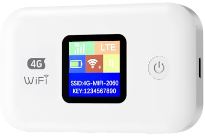 4G Mobiler WLAN Router, Tragbares WLAN für Unterwegs Ohne Vertrag, LTE Router 150 Mbps, 3000mAh Lange Akkulaufzeit, LCD Display, Mobiler Hotspot für Reisen, Camping, Hotels-Eisweiß