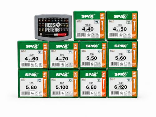 SPAX Schraubenset Heimwerker – 4200 T-Star Plus WIROX Schrauben T20/T30 – Teilgewinde – Größenmix 4x40 bis 6x120 mm – rostschutzbeschichtet – im praktischen Set mit exklusivem Bitset