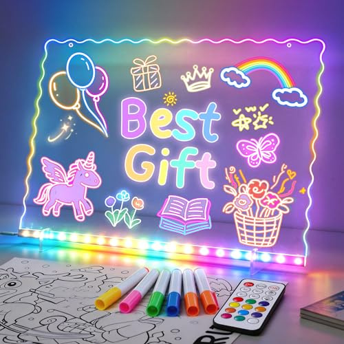 Ammonite Lumiboard LED Drawing Board, Transparent Acrylic Tablet with Remote. USB Powered Dimmable Art Kit with Timer, 7 Color Options, for Creative Fun and Modern Home Decor, Gift for Young Artists