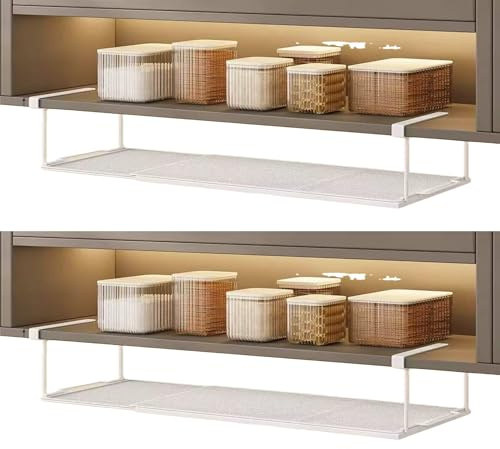 CNKHDZ Étagère inférieure surélevée réglable,Panier de Rangement réglable,Organiseur d'étagère 38-70 cm, à Suspendre sous Une étagère de Bureau,Une Armoire,Un Banc à Chaussures (Blanc, 2 Stück)
