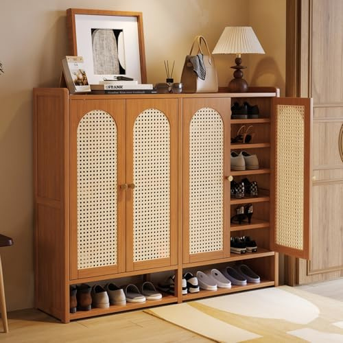 Warmiehomy Shoe Cabinet with Doors, Shoe Storage with 4 Doors for Hallway | Shoe Rack Cabinet Large Capacity Freestanding 7-Tier Shoe Storage Cabinet for Entryway, Living Room, Brown