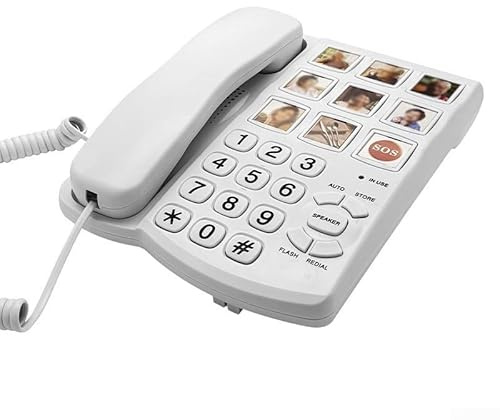 Téléphone fixe à gros boutons pour personnes âgées avec numérotation à une touche et 9 boutons d'image personnalisables, téléphone filaire blanc pour la maison ou le bureau