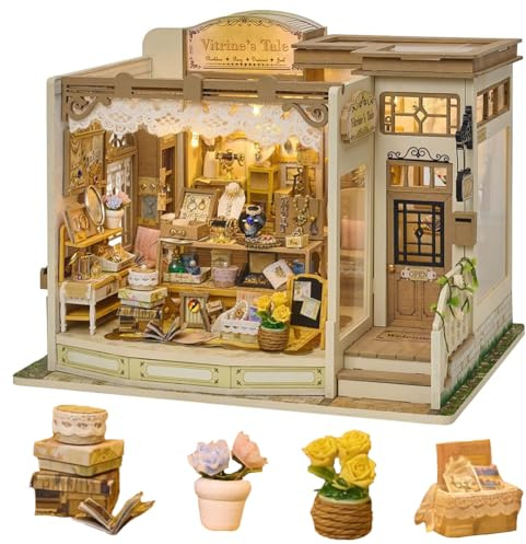 TOPBSFARNY Kit maison de poupée en bois à faire soi-même - Maison miniature 3D pour adultes et adolescents - Puzzle en bois avec lumière LED