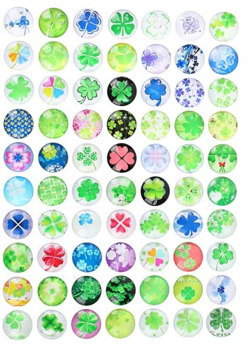 GWEOR 30 Stück Glas Cabochons Kleeblatt Glückssteine, 12mm Schmunzelsteine Glassteine bunte mix, Glücksbringer Glücksklee Glascabochons Glasnuggets Aufkleber Streudeko für DIY Schmuck