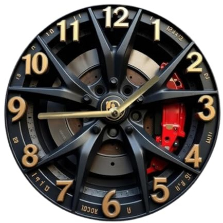 perfk Orologio da Parete con Motivo a Mozzo Ruota Auto 2D, Orologi da Parete Particolari Moderni, Silenzioso, Senza Ticchettio, Orologio da Parete Design per Sala, Murali, Soggiorni e Cucine