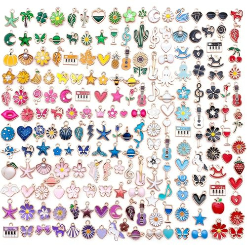 InteDesign Charms Anhänger für Schmuckherstellung, Emaille Metall Schmuckanhänger Set, DIY Anhänger für Armband, Halskette, Ohrringe, Schlüsselanhänger, Bastelzubehör Schmuck Zubehör Gemischt