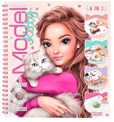 Depesche 14213 TOPModel - Create Your Kitty Livre de coloriage avec 92 Pages pré-imprimées à colorier, des Autocollants, des devinettes et des Exercices à compléter, avec 5 Feuilles d'autocollants