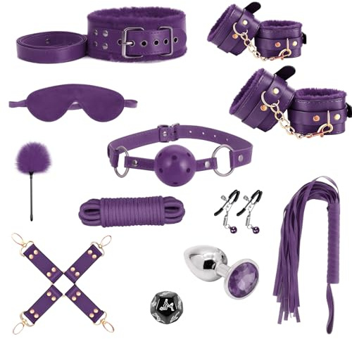 Oziral Kit de Bondage BDSM 15 Pcs SM Juguetes Sexuales para la Cama Morado