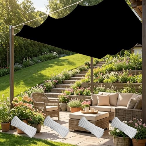 Tenda a Vela Parasole a Onda Retrattile 400 x 200 cm Impermeabile Vele Parasole da Giardino Protezione Solare Schermo UV Vela Ombreggiante per Esterno Giardino Terrazzo, Nero