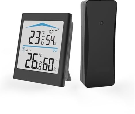 Termómetro digital higrómetro con pantalla LCD, estación meteorológica inalámbrica, nivel de comodidad, sensor remoto(Nero)
