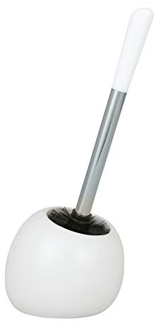 WENKO WC-Garnitur Polaris, hochwertiger Toilettenbürstenhalter aus edler Keramik, für Bad & Gäste-WC, inklusive Toilettenbürste mit auswechselbarem Bürstenkopf Ø 8 cm, 15 x 36 x 14,5 cm, Weiß