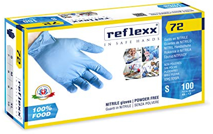 Reflexx R72, Guanti in Nitrile senza Polvere, Taglia L, Speciali per Alimenti, 100 Pezzi, Azzurro