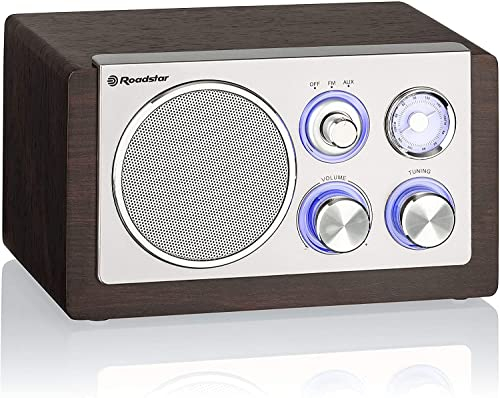 Roadstar HRA1245NWD Radio Retro Compacta Analógica FM/AM, Altavoz de 1 Vía 28W, Portátil, Iluminación LED, Madera