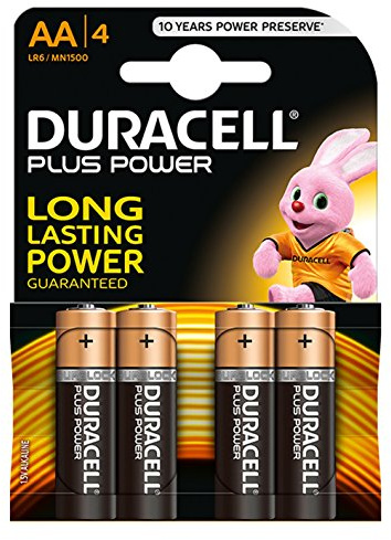 Duracell Plus Power Alkaline 1.5 V Batteries – Alkaline, Cylindrical, AA, Black, Gold, Blister)