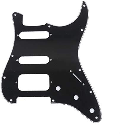 Musiclily Pro 11-Hole Round Corner HSS Guitar Strat Pickguard Humbucker for USA/Mexican Stratocaster Open Pickup, 3Ply Black