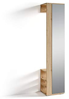 byLIVING Flurgarderobe Ben, Artisan Eiche-Optik Hellbraun, Spiegel | Kleiderstange, Ablage, Spiegelschrank für den Flur, B 40, H 184, T 35 cm