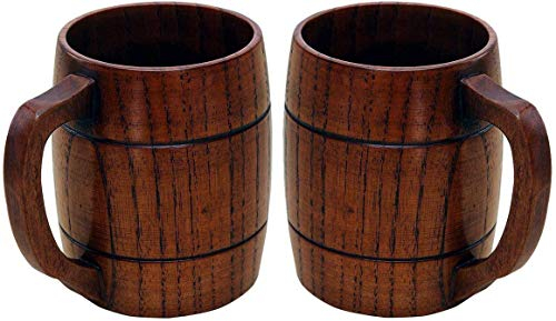 Yundxi Handmade Wooden Beer Mug/Beer Stein/Tankard Natural Wood Cup Gift Eco-Friendly (2pcs)