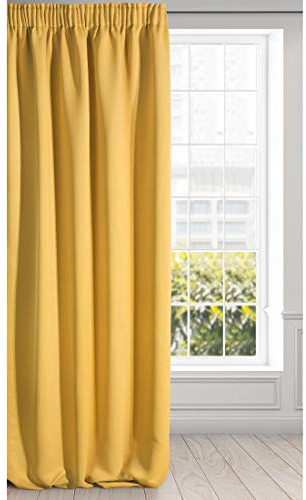 Eurofirany Logan Vorhang Blickdicht, Blackout, Satin Verdunkelungsvorhang mit Kräuselband-1 STK. Elegant, Glatt, Einfarbig, Wohnzimmer, Schlafzimmer, Senfgelb, 135x270 cm