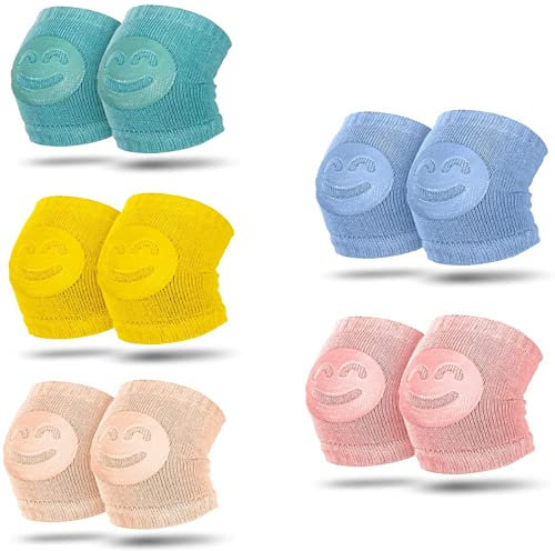 Meet-shop Baby Krabbeln,Baby Knieschoner 5 Paar Baby Krabbelschoner Krabbelhilfe mit Gummipunkte Anti-Rutsch für Baby Krabbelschoner Krabbelhilfe Knieschützer 0-24 Monate