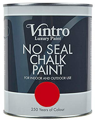 Vintro | No Seal Chalk Paint | Crimson Red | Interior & Exterior Use | Furniture | Walls | Wood | Metal | 1 Litre (Dante's Dream)