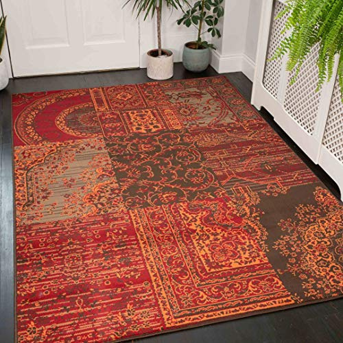 Traditional Terracotta Red Extra Large Oriental Patchwork Living Room Carpet Rug Floral Brown Orange Persian Style Lounge Sitting Room Bedroom Area Rugs 240cm x 330cm