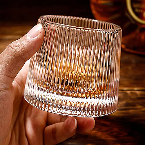DAWNTREES Japanese Whiskey Glass,150ml Classic Vertical Lines Crystal Whisky Glasses,Ball Shaped Protrusion at The Bottom, Table top can Rotate 360 Degrees, Relax and Decompress for Men…