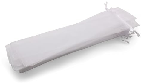 OLILLY 50 weiße Organzabeutel, Größe 26 x 6 cm, ideal für lange Gegenstände (Fächer, Stifte, ...) (Weiß)