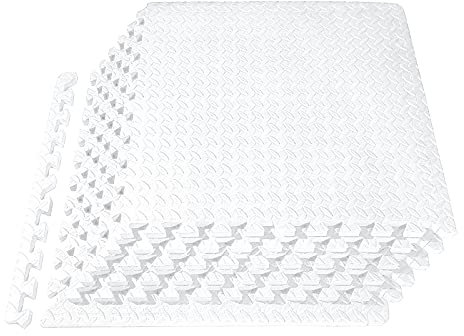 Schutzmatten Set, 60x60x1cm, Rutschfest Puzzlematte Bodenschutz Matte, Trainingsmatte aus Eva-Schaum Schutzmatten-Set, Bodenschutzmatte 8 Stück, Schutzmatte für Fitnessgeräte, Yoga, Fitness,Weiß