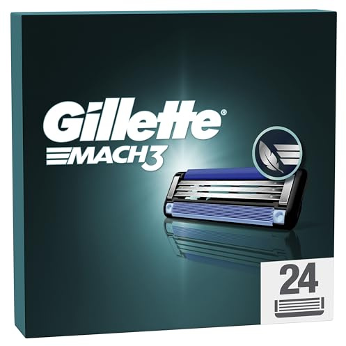 Gillette Mach3 Razor Blades Men, Pack of 24 Blade Refills Compatible with Gillette Mach3 Razors for Men, Stronger Than Steel Blades, Enhanced Lubrastrip