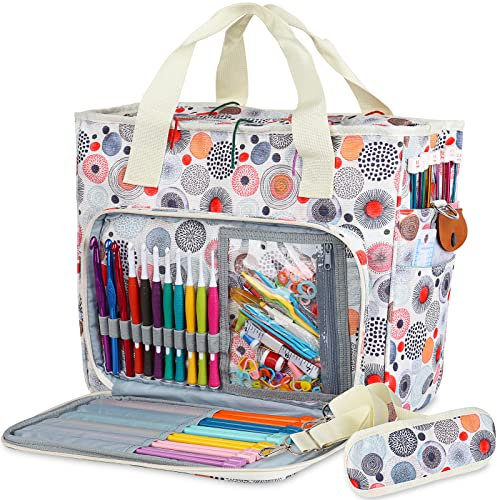 Coopay Basteltasche zum Häkeln, Stricken, Kreuzstich, Diamantkunst-Tragetasche, Stricktaschen für Wolle und Nadeln, Stricktasche, Garn-Organizer, Halter, Handwerker-Geschenke, Reißverschluss, groß