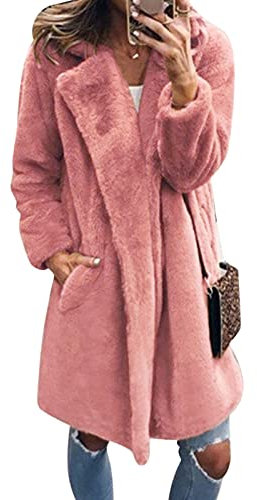 YEBIRAL Damen Plüschmantel Elegant Wintermantel Reversekragen Faux Fur Mantel Winter Warm Cardigan Jacke Parka Vorne Offen Kunstpelzmantel