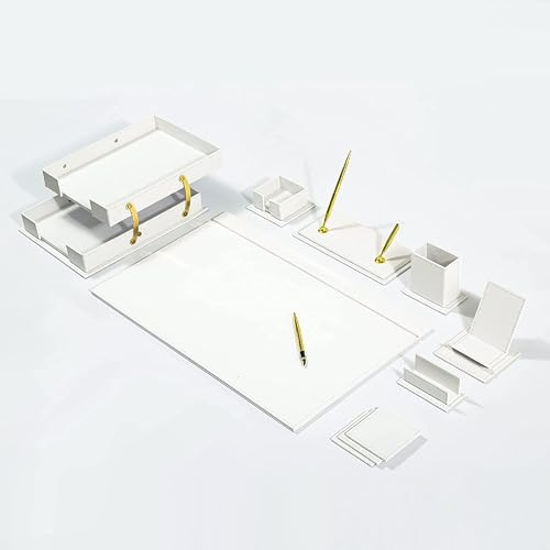 MOOGCO Bonded Set Luxus-Schreibtischunterlage und Schreibtisch-Organisation, Business-klassisch, Leder-Schreibtisch-Organizer, Weiß