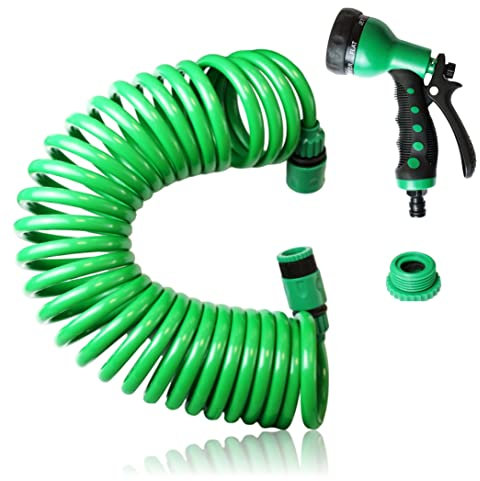 Flexibler Gartenschlauch Wasserschlauch Gartenbewässerung Spiralschlauch mit Brausekopf Flex Schlauch 7,5 m mit Adapter (Gartenschlauch 2x)