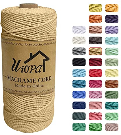 Uiopa Macrame Corda 2mm x 200m, Filo di Cotone 3 Strand Twisted, Filo Macrame Spago Colorato per Artigianato Fai da Te Piante da Appendere Acchiappasogni