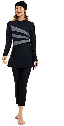 Trajes de baño Musulmanes para Mujeres y niñas, Traje de baño Modesto de Manga Larga, Ropa de Playa de Talla Grande, Burkini(XXL, T2)