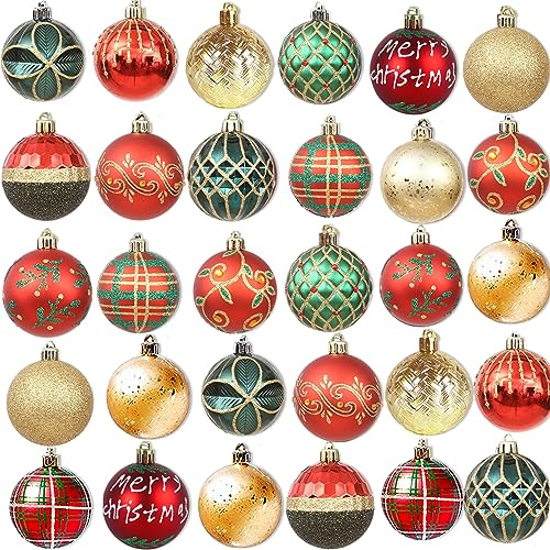 Weihnachtskugeln Weihnachtsbaumschmuck-Set,30Stück 60mm Kunststoff Weihnachtsbaumkugeln mit Aufhänger Weihnachtsbaum für Weihnachten Hochzeit Party (Rot Grun)