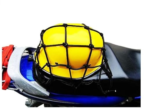 Motorcycle Helmet Net, 40X40cm Motorcycle Elastic Net for Organize And Secure Luggage, Helmets and Motorcycle Cargo Black with 6 Adjustable Hooks BLCAK