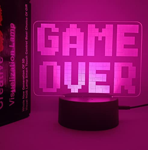 QQY Luce notturna 3D, Lampada da illusione ottica 3D colorata a LED Lampada da tavolo da tavolo con luce notturna USB a sfioramento per i regali dei bambini delle ragazze dei ragazzi (GAMEOVER)