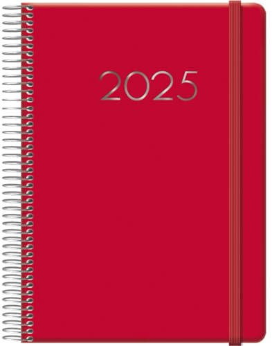 Dohe - Agenda 2025 - Día por Página, A5 (15x21 cm), 12 Meses Enero a Diciembre, Cierre de Anillas, Planificador Anual en Español, Material de Oficina - DENVER Rojo