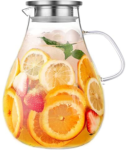 Glaskrug mit Deckel, 3000 ml – Heiß-/Kaltwasserkrug, Saft und Eistee, Getränkekaraffe