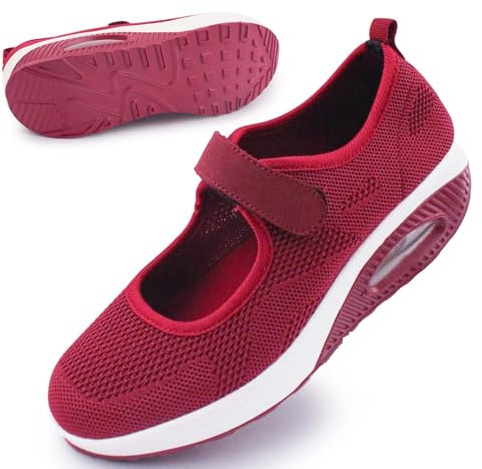 Women's Comfortable Working Nurse Shoes Non-Slip Adjustable Breathable Walking Buffer Fitness Casual Nursing Orthotic Lightweight Shoes Ab-Red UK/8.5