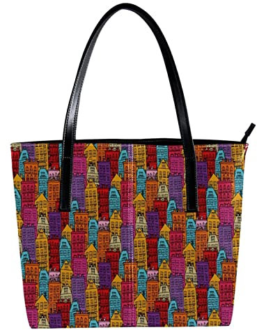 Schultertasche Leichte Freizeit Schultasche Lehrertasche Handtasche Geldbörse Gelb Orange Rot Lila Blau Gebäude Muster, Mehrfarbig
