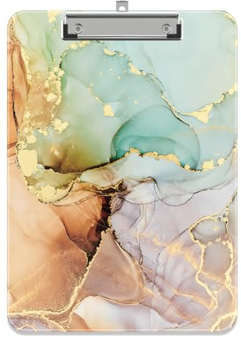 Piasoenc Kunststoff Klemmbrett, Niedliche dekorative Klemmbretter, 31,5 x 22,5 CM, A4 Standard Letter Größe hart Klemmbrett mit Metall-Clip, Büro Klemmbretter für Studenten, Büro, Gemischter Marmor