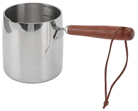 Milchtopf Mit Ausgießer Aus Edelstahl 450 Ml Mini Zum Aufwärmen Von Milch Butter Holzgriff Ideal Für Kaffee, Tee Oder Kakao