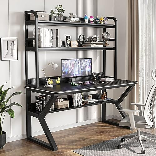 GArcan Computertisch mit Stall und Regal, PC-Studientisch, Heimbüro, Arbeitstisch für Erwachsene/Studenten (47 Zoll, schwarz)